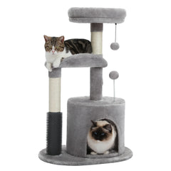 32.7" Cat Tree Small Cat Tower Kitten Scratching Posts Condo with Sefl-Grooming Toy, Gray