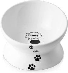 Elevated Ceramic Cat Bowl for Flat-Faced Cats and Small Dogs, Anti-Vomiting Design, Dishwasher Safe, 5 Inches, White
